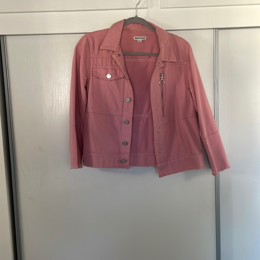 Whistles pink cropped denim jacket
